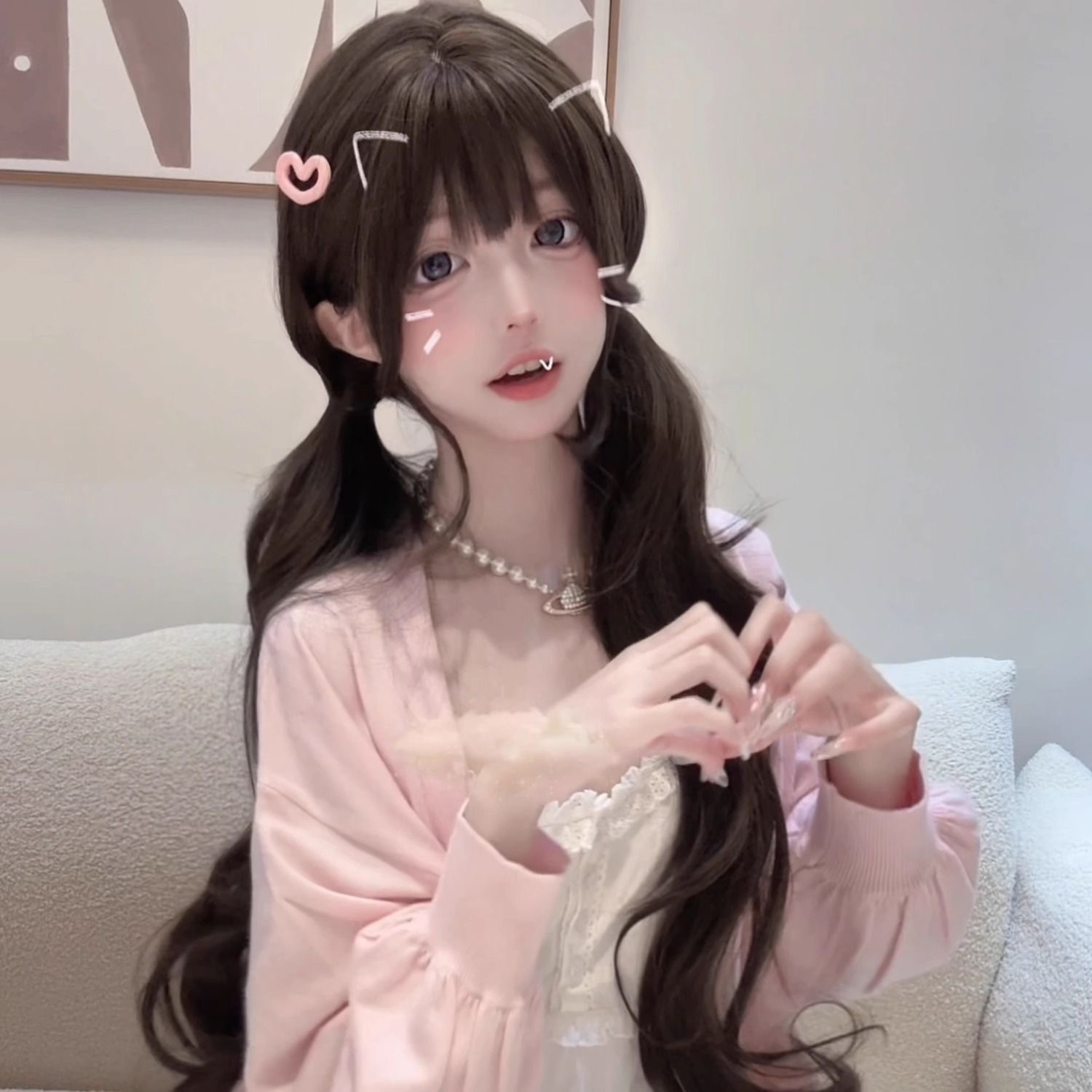 شعر مستعار صناعي طويل مموج بطو - مراجعة Anime Cosplay Girl Photo وسعره