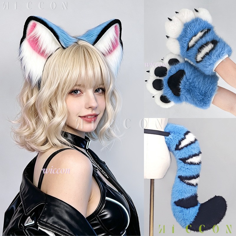 طقم أذن وذيل النمر الأزرق من د - مراجعة Anime Cosplay Dress For Women وسعره